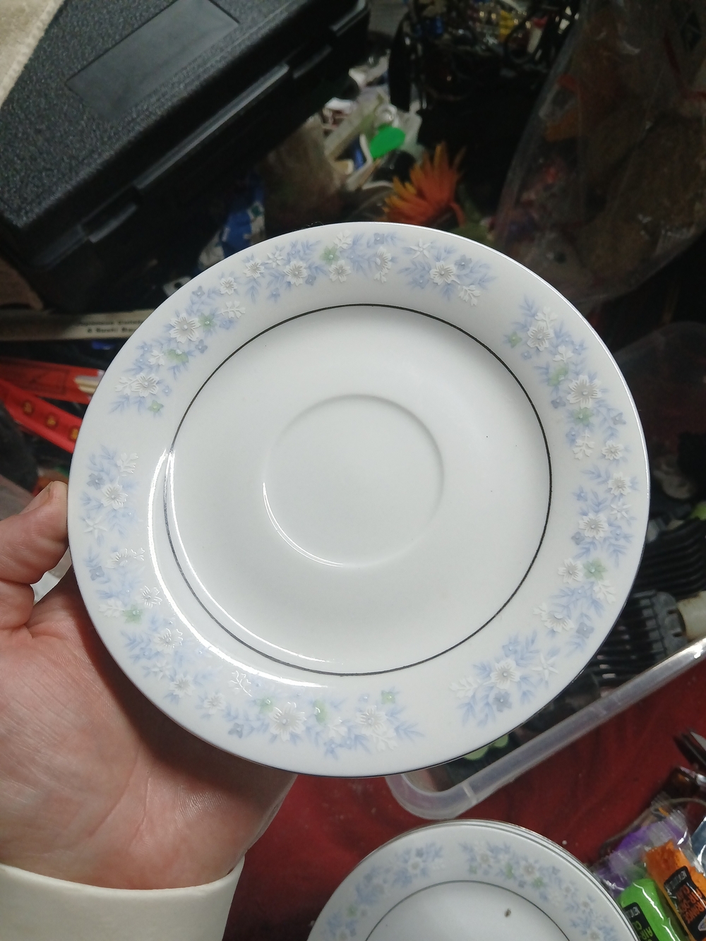 Noritake White Saucer with Light Blue Floral Border